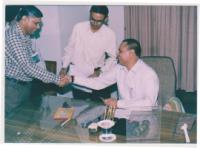 Shaking hands with the Minister of State for Defence Production. Defence Diary.
Shaking hands with the Minister of State for Defence Production.
